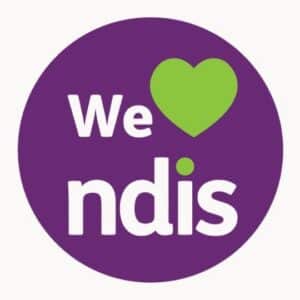Image: 'We heart the NDIS' logo for NDIS registered providers.