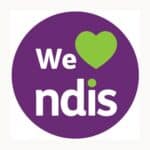 Image: 'We heart the NDIS' logo for NDIS registered providers.